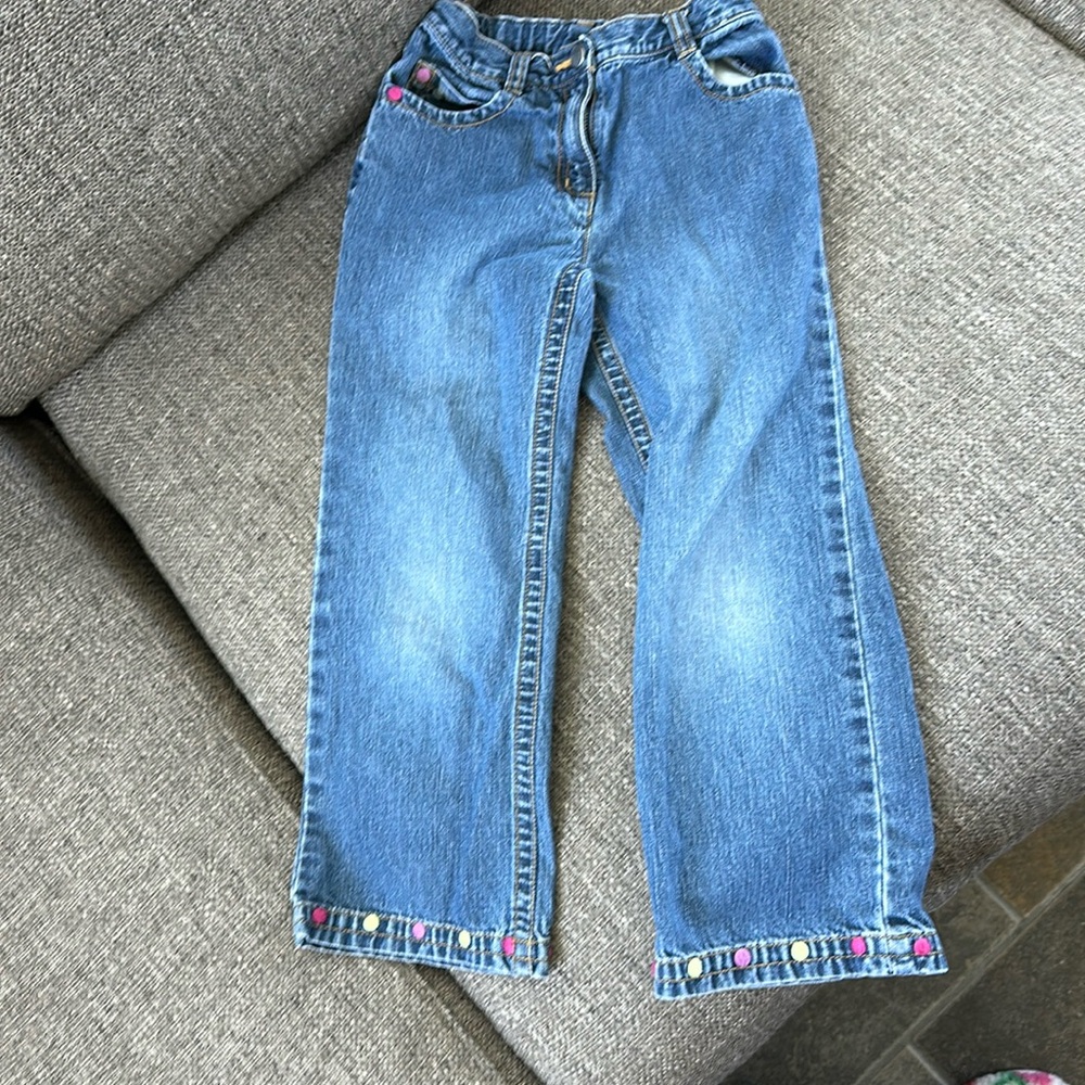 Gymboree Girls 5T Embroidered Dot Detail Blue Denim Jeans
